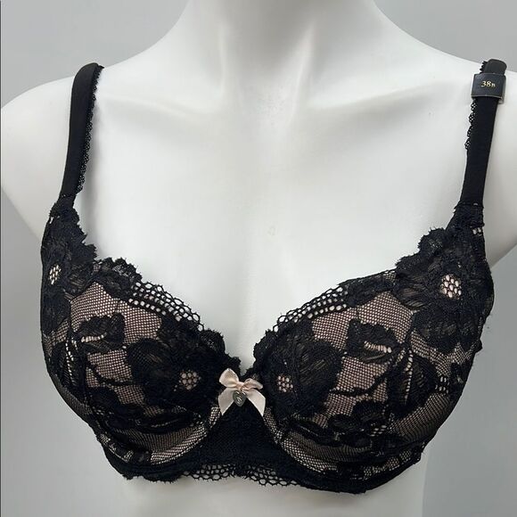 Victoria's Secret Black Lace Demi Lined Bra with Floral Detailing - Picture 1 of 4